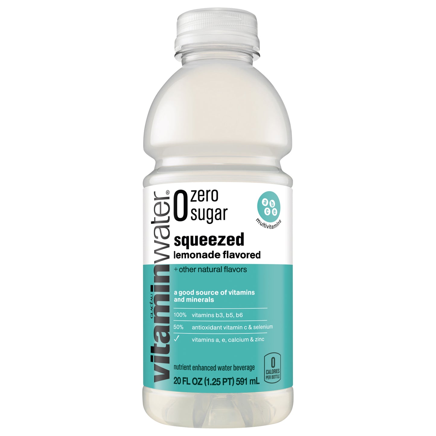 vitaminwater zero sugar squeezed, electrolyte enhanced water w/ vitamins, lemonade drink, 20 fl oz