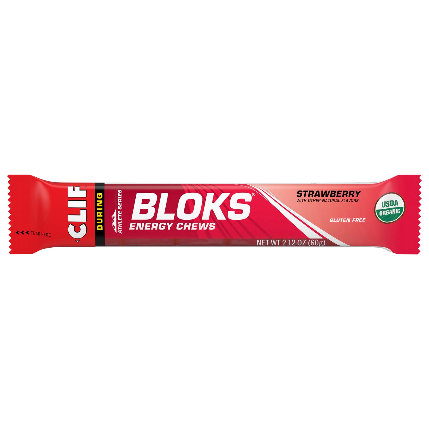 CLIF BLOKS - Strawberry Flavor - Energy Chews - Non-GMO - Plant Based - Fast Fuel for Cycling and Running - Quick Carbohydrates and Electrolytes - 2.12 oz.