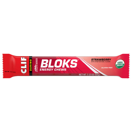 CLIF BLOKS - Strawberry Flavor - Energy Chews - Non-GMO - Plant Based - Fast Fuel for Cycling and Running - Quick Carbohydrates and Electrolytes - 2.12 oz.