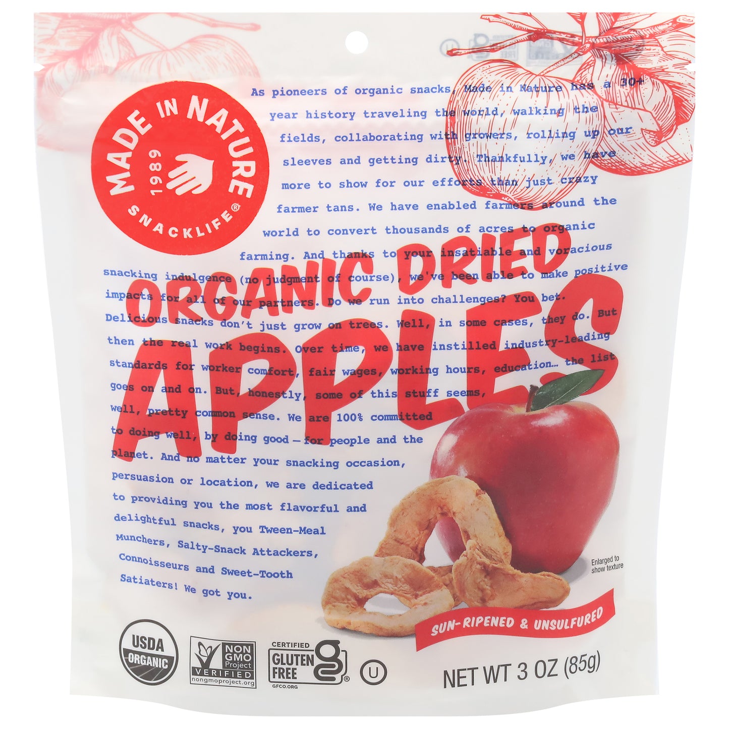 Made in Nature Snacklife Organic Dried Apples 3 oz