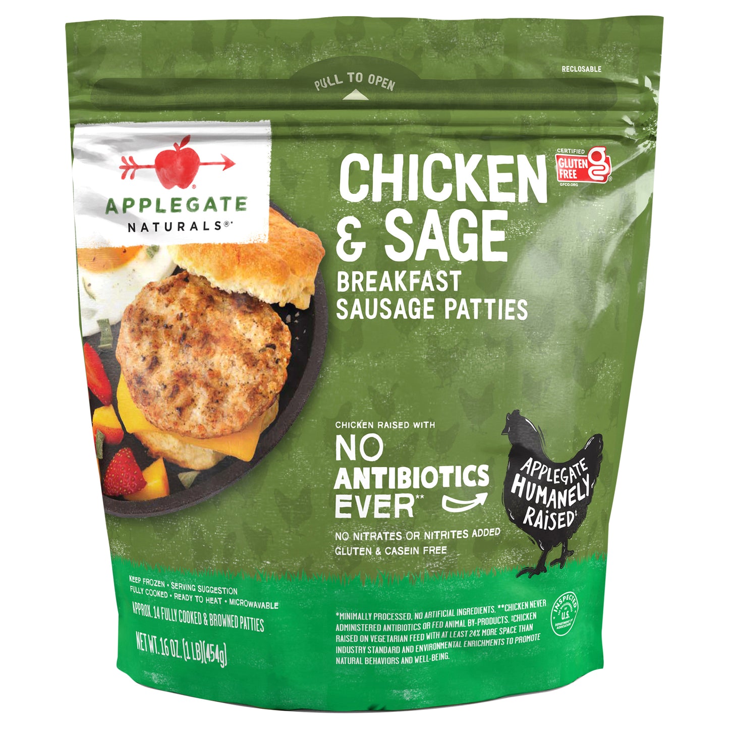 Applegate Natural Chicken & Sage Breakfast Sausage Patties, 16oz (Frozen)