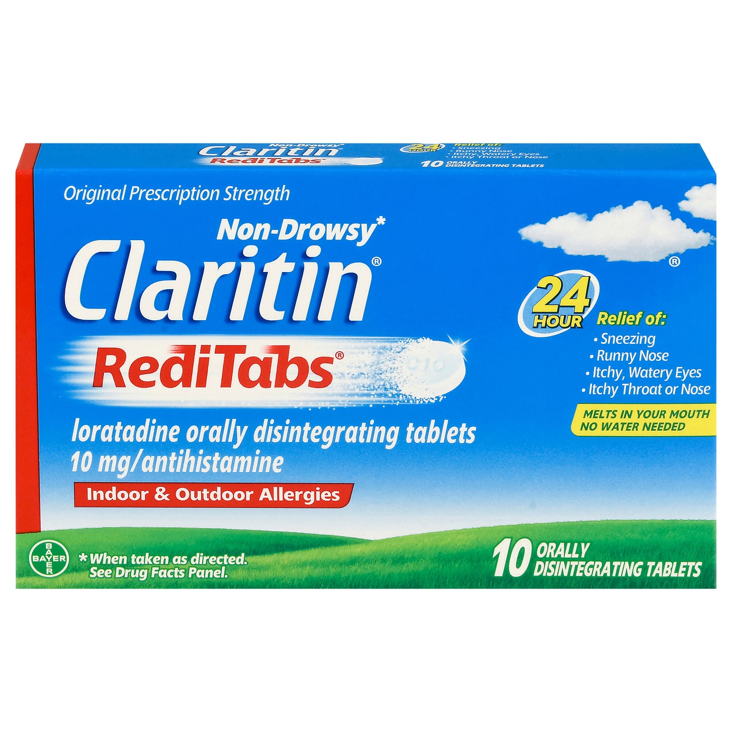 Claritin RediTabs Original Prescription Strength Non-Drowsy 10 mg Indoor & Outdoor Allergies 10 Orally Disintegrating Tablets