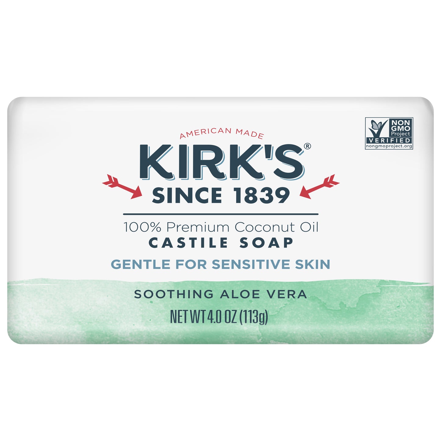 Kirk's Castile Bar Soap for Men, Women & Children - Made with Premium Coconut Oil, Sensitive Skin Formula, Vegan,  Non GMO, Soothing Aloe Vera, 4 oz. Bar.
