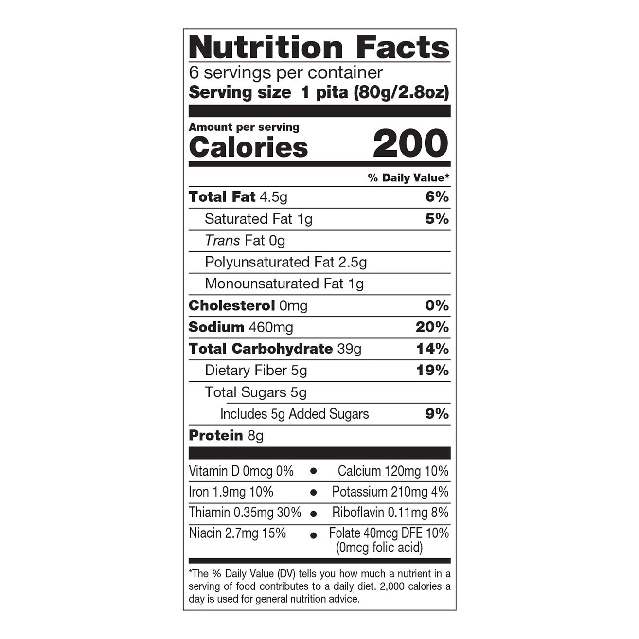 Papa Pita Greek Style Pita Whole Wheat Flat Bread 6 ea