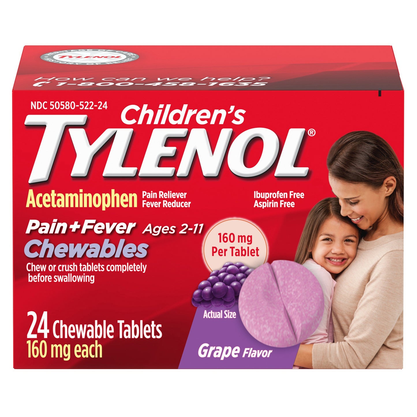Children's Tylenol Chewables with 160 mg Acetaminophen, Grape, 24 ct
