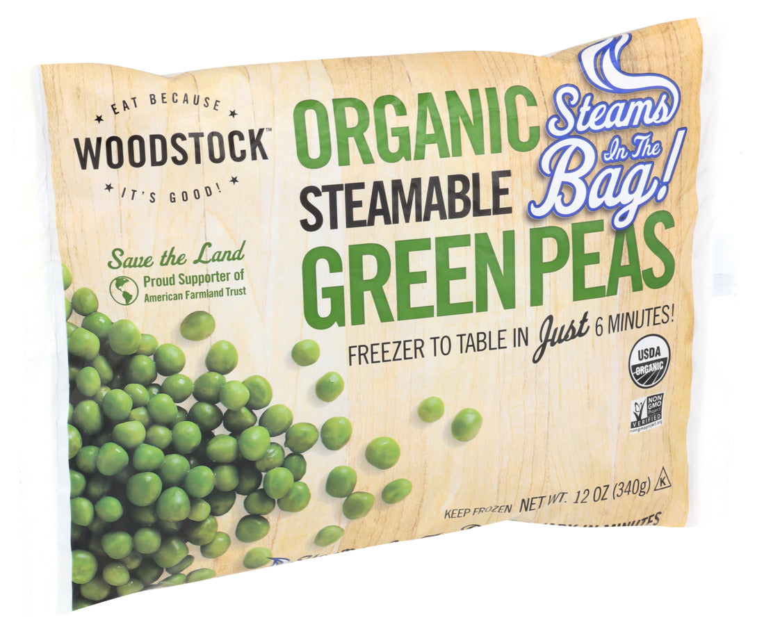 Woodstock Foods, Organic Frozen Vegetables Steamable Green Peas, 12 Oz