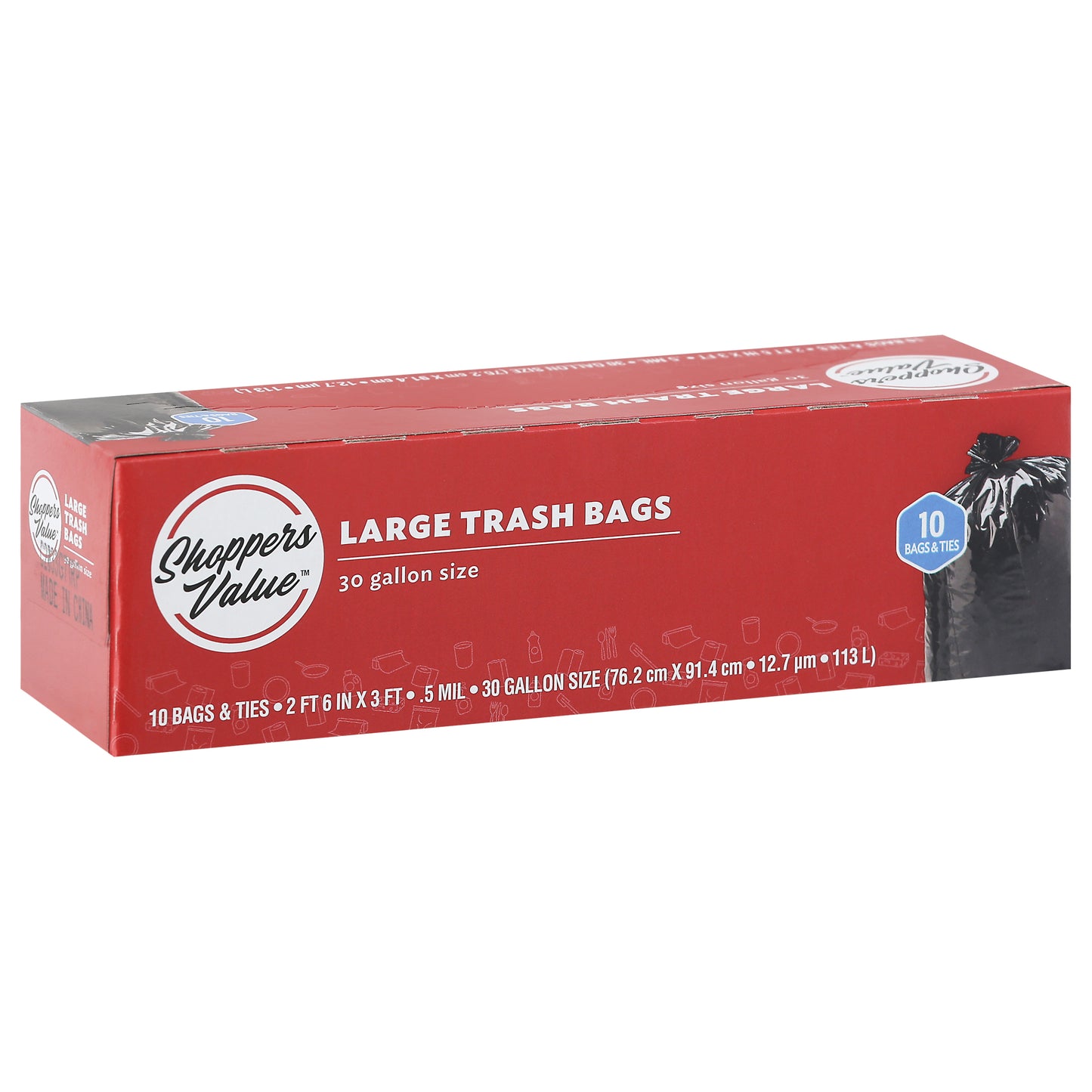 Shoppers Value 30 Gallon Large Trash Bags 10 ea