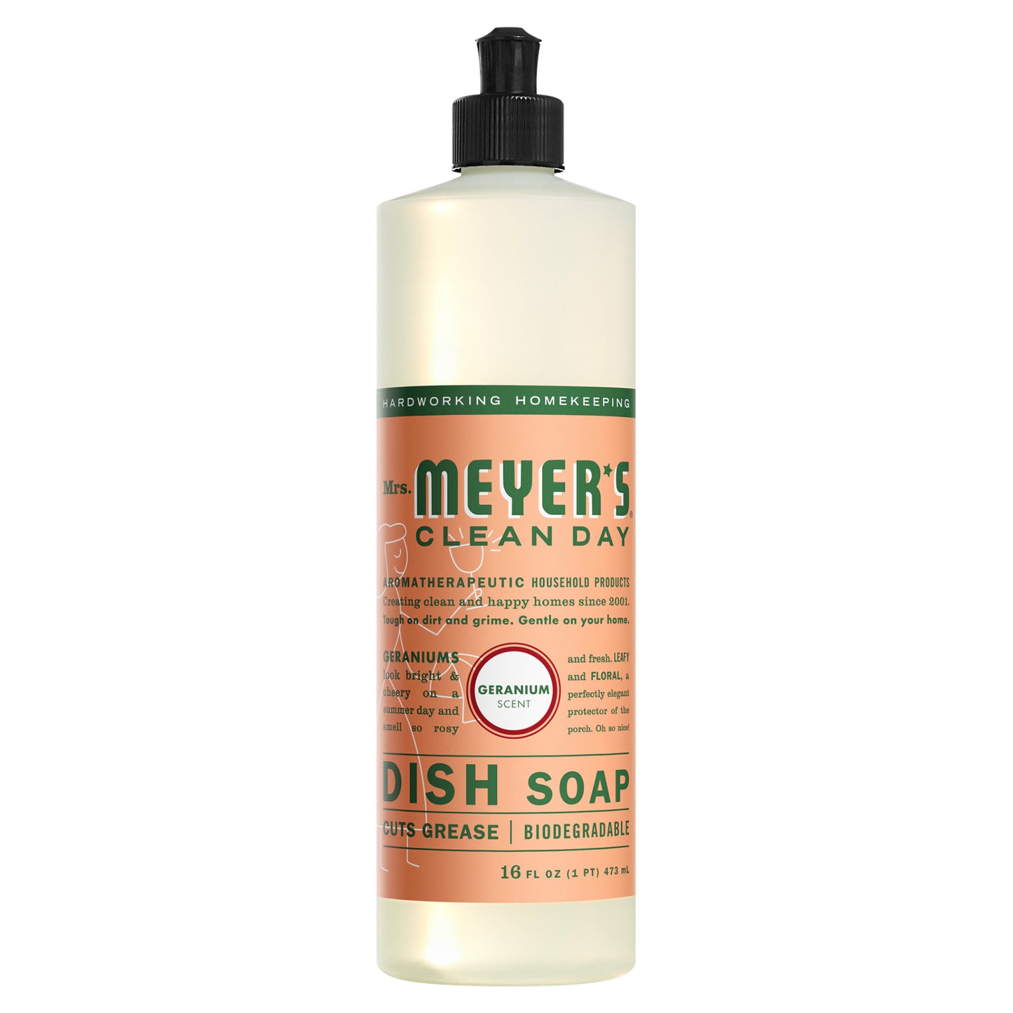 Mrs. Meyer's Clean Day Liquid Dish Soap, Geranium Scent, 16 Ounce Bottle