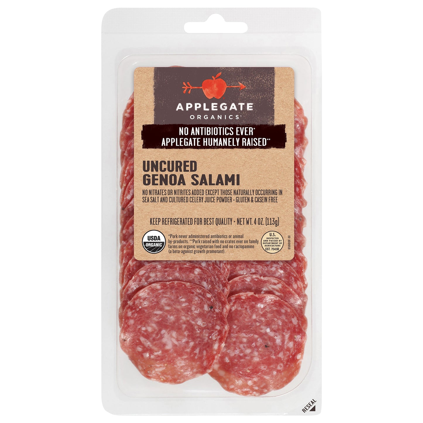 Applegate Organic Uncured Genoa Salami Sliced