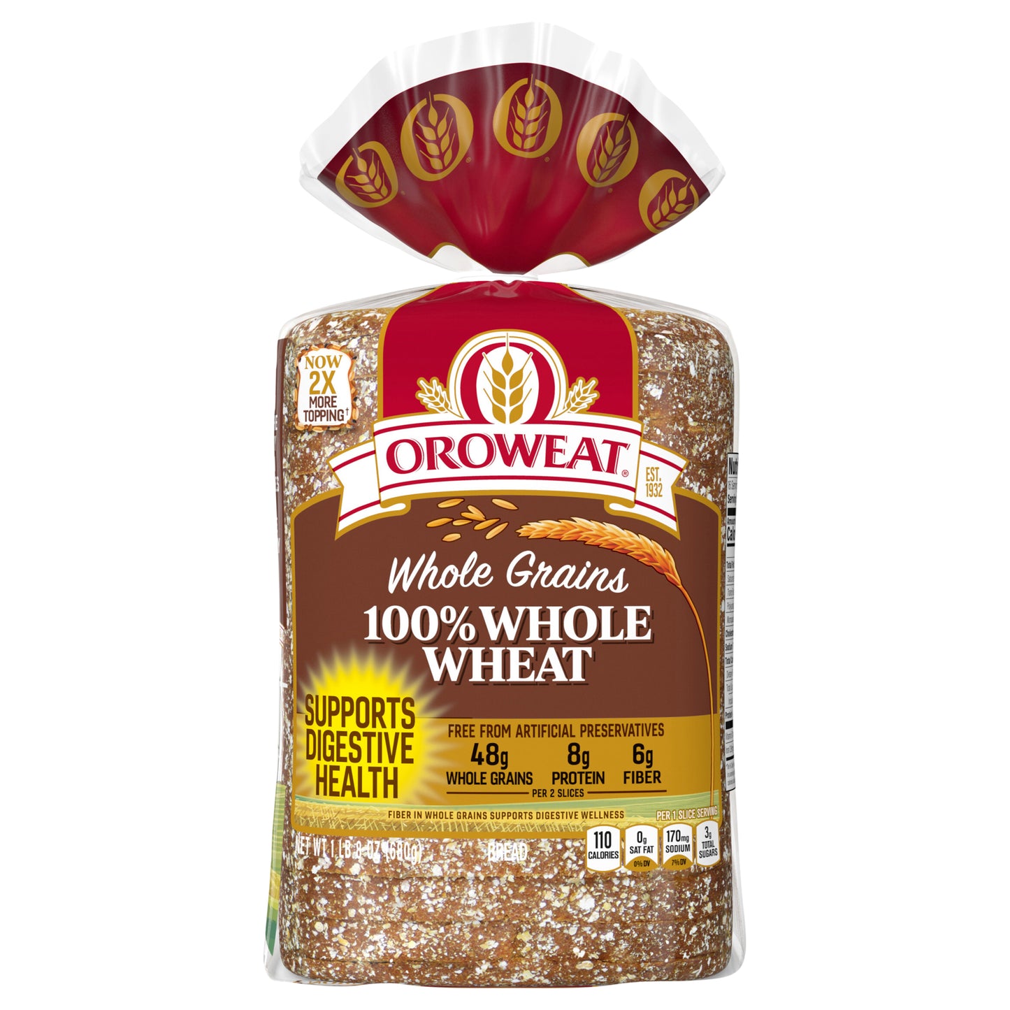Oroweat Whole Grains 100% Whole Wheat Bread, 24 oz