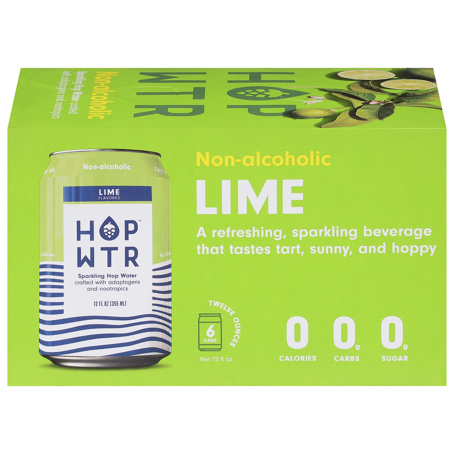 Hop Wtr Non-Alcoholic Lime Sparkling Hop Water 6 - 12 oz Cans