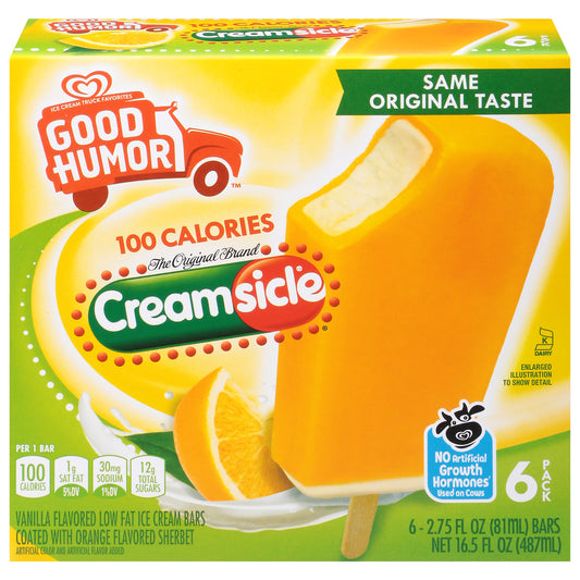 Good Humor Creamsicle Low Fat Vanilla Flavored Ice Cream Bars 6 - 2.75 fl oz Bars