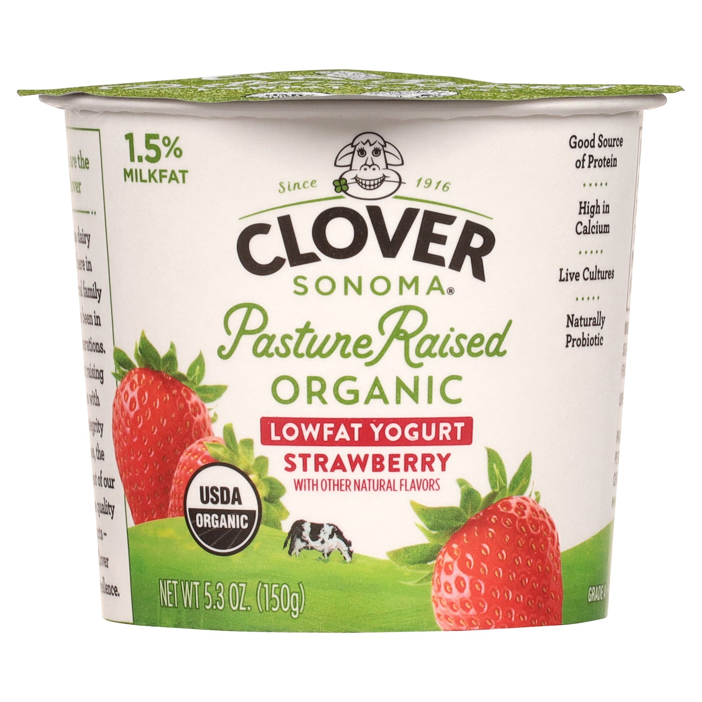 Clover Sonoma Organic Lowfat Strawberry Yogurt 5.3 oz