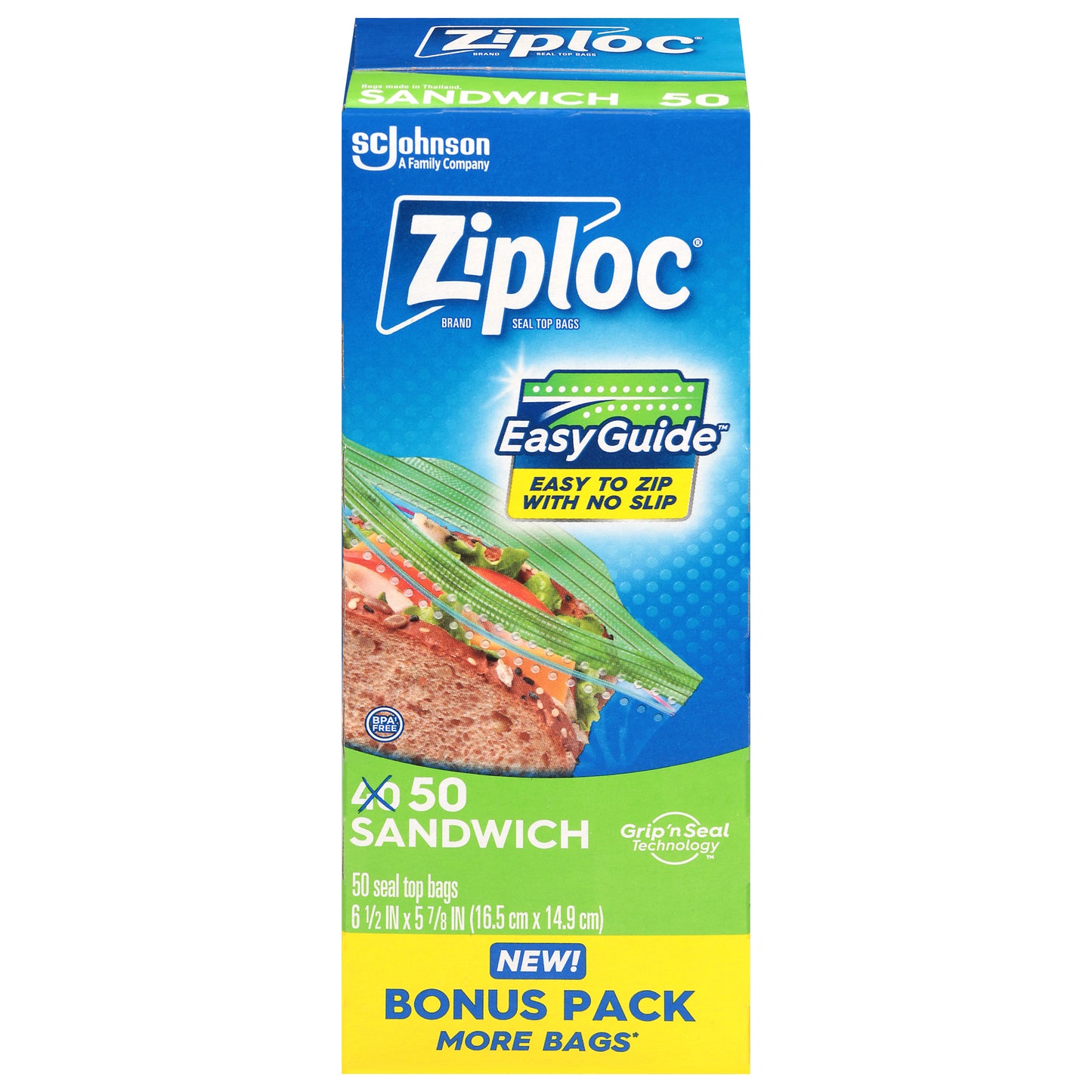 Ziploc Sandwich Seal Top Bags Bonus Pack 50 Each