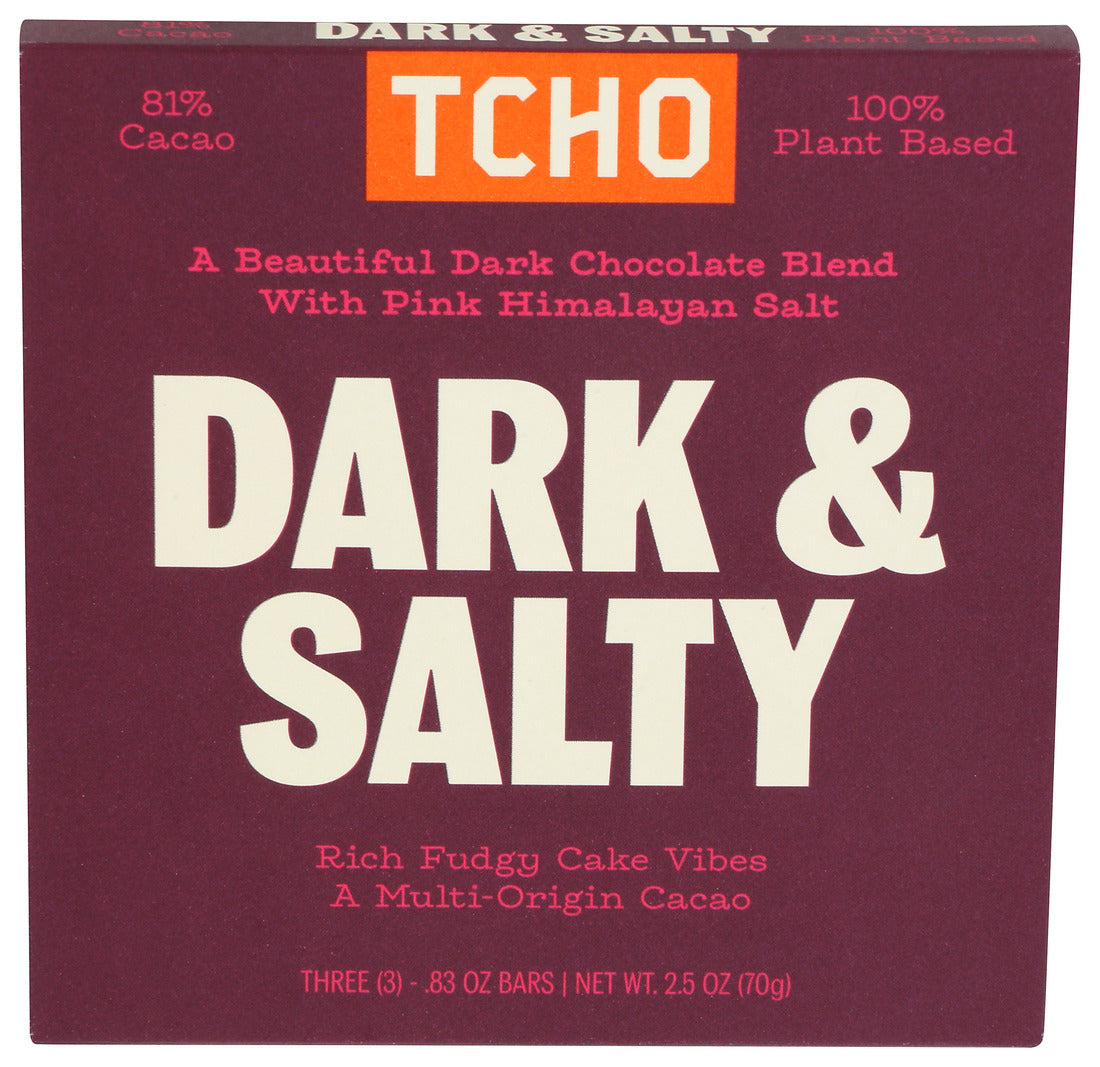 Tcho, Dark & Salty Chocolate Bar, 2.5 Oz