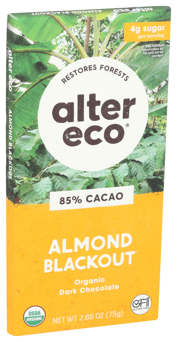 Alter Eco, 85% Cacao Organic Dark Chocolate Almond Blackout, 2.65 Oz