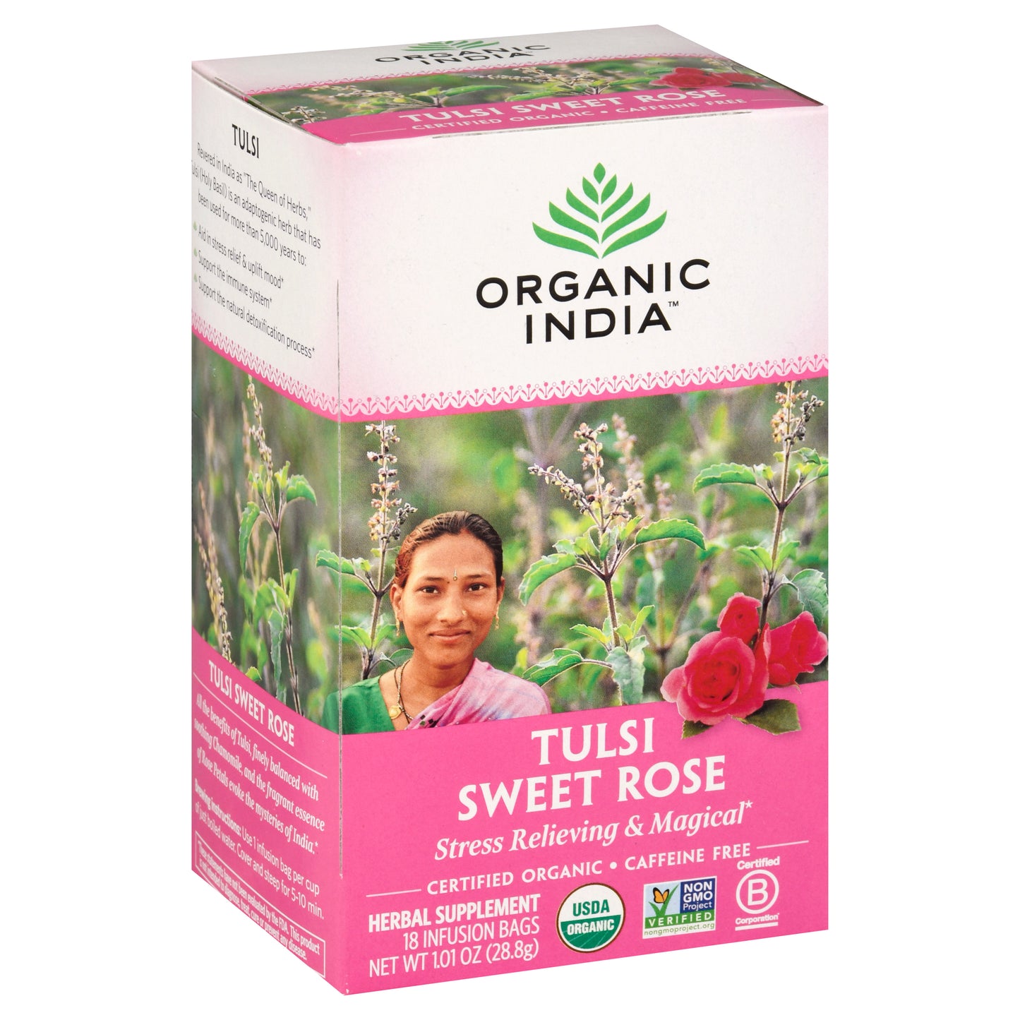 Organic India Caffeine Free Infusion Bags Tulsi Sweet Rose Tea 18 ea