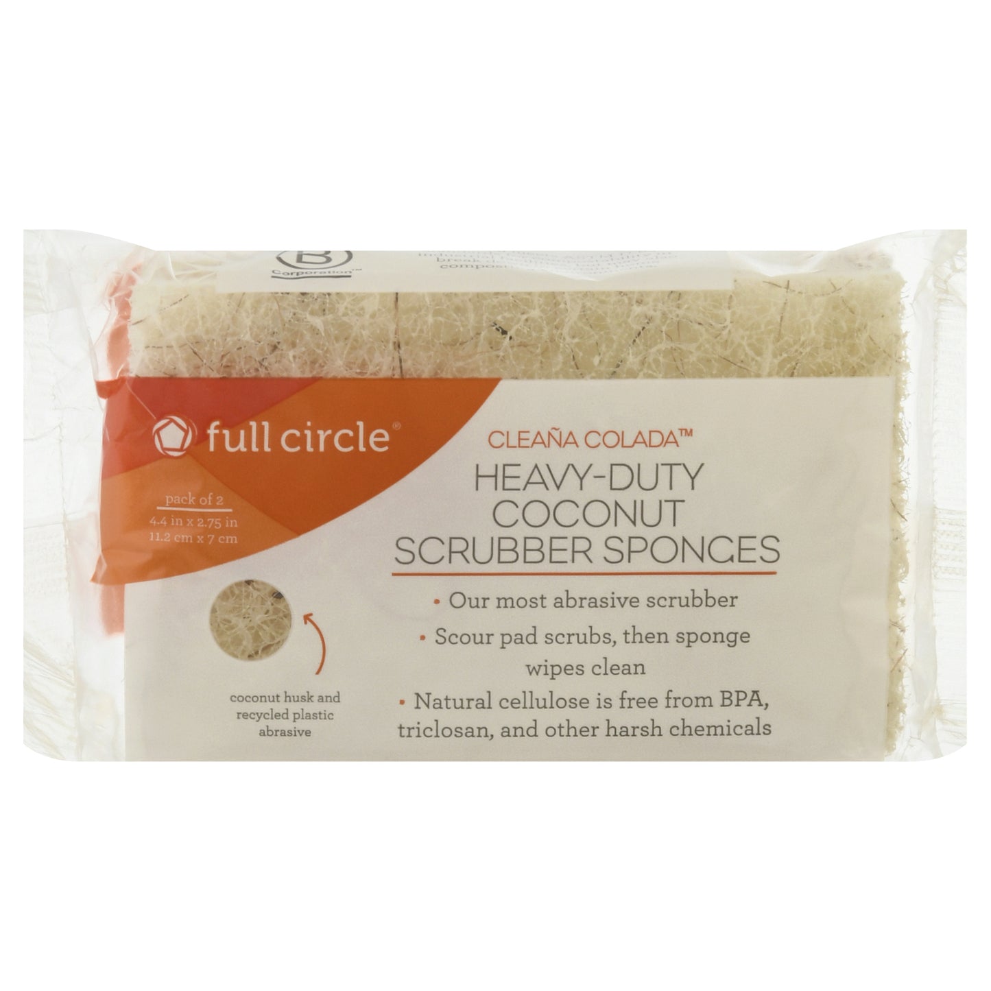 Full Circle Cleana Colada Pack of 2 Heavy-Duty Coconut Scrubber Sponges 2 ea