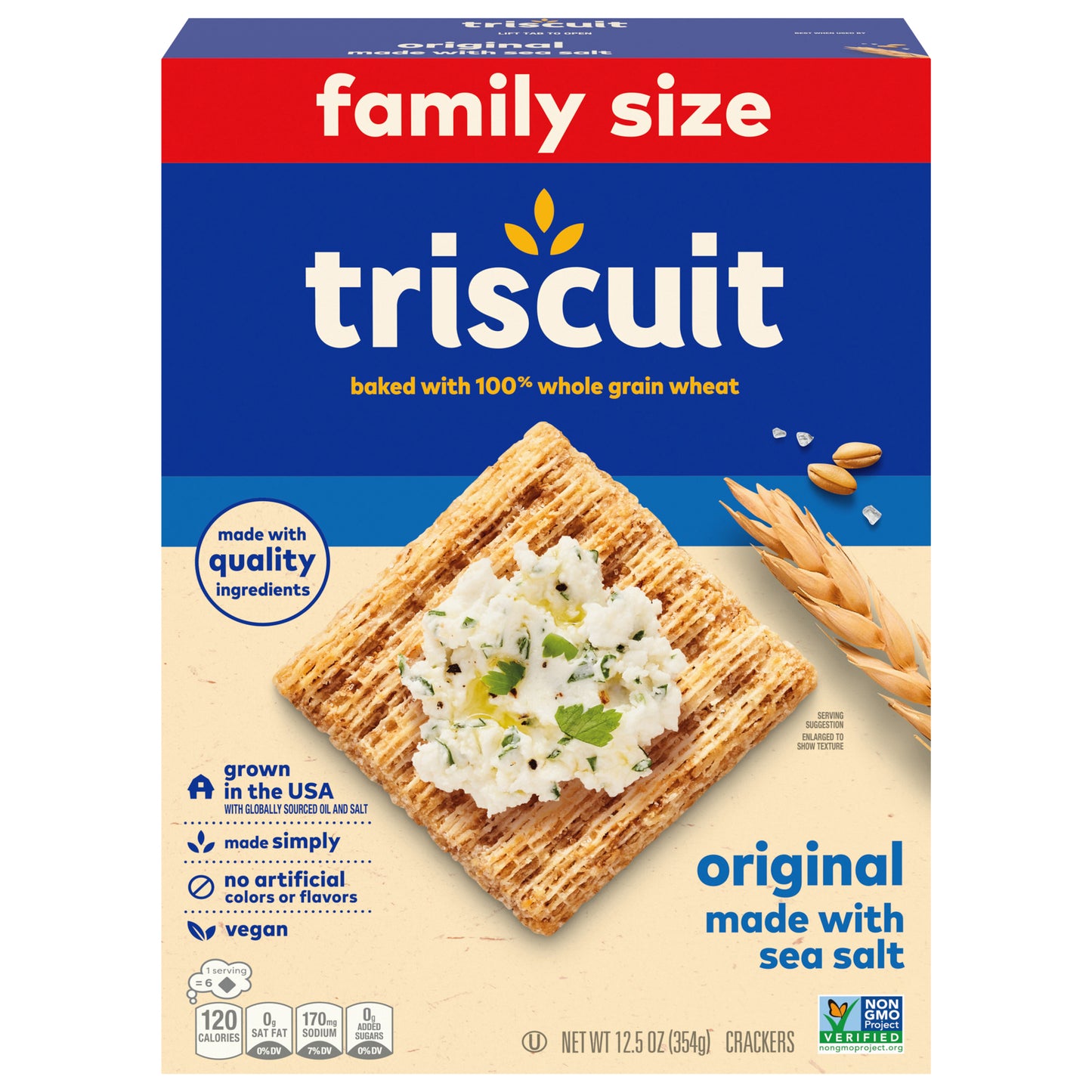 Triscuit Original Whole Grain Wheat Crackers, Vegan Crackers, Family Size, 12.5 oz