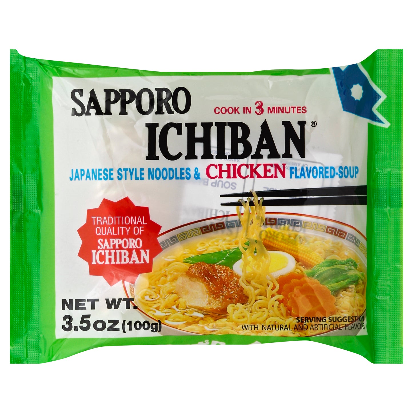 Sapporo Ichiban Noodles & Soup 3.5 oz - JAPANESE STYLE NOODLES & CHICKEN FLAVORED SOUP