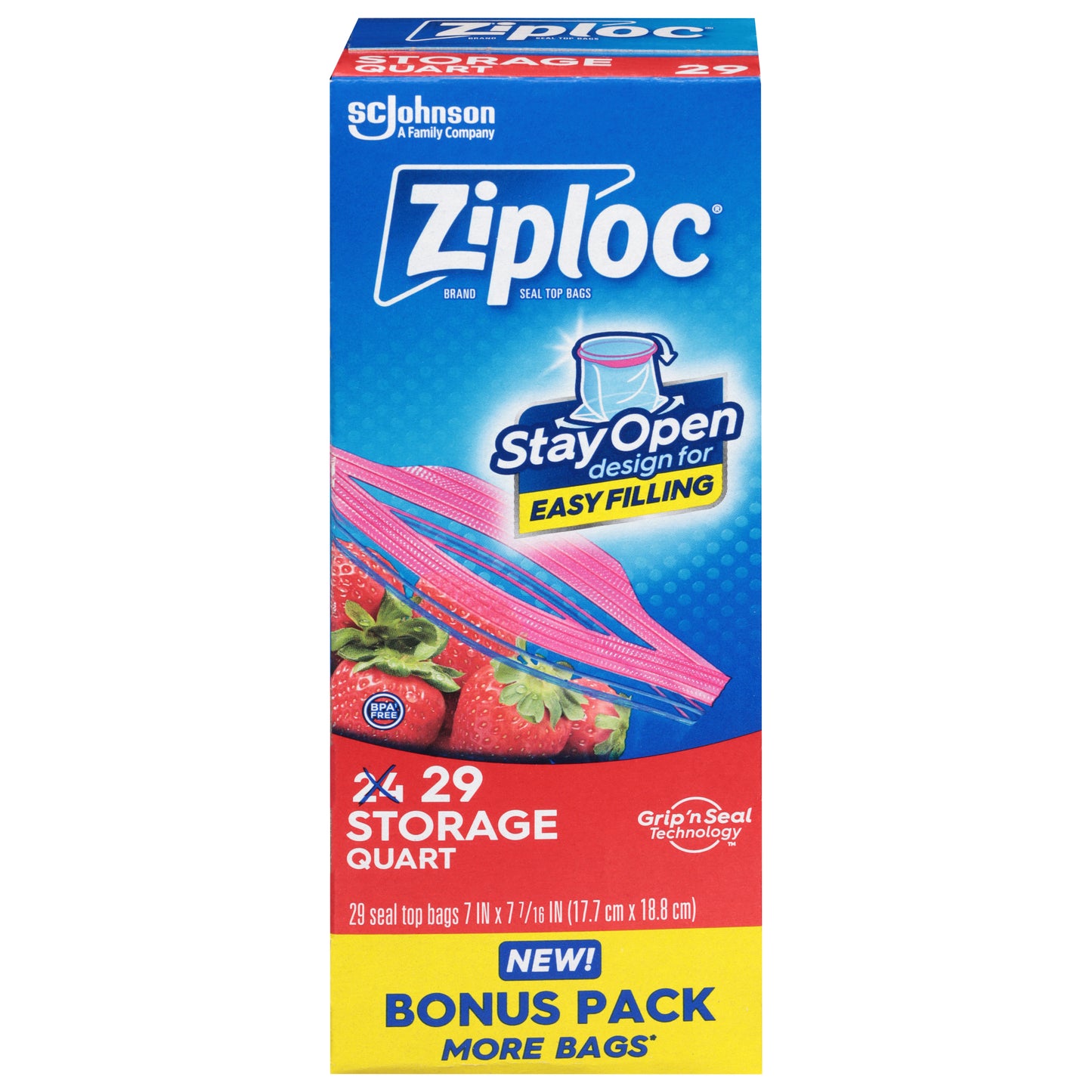 Ziploc Storage Quart Seal Top Bags Bonus Pack 29 Bags