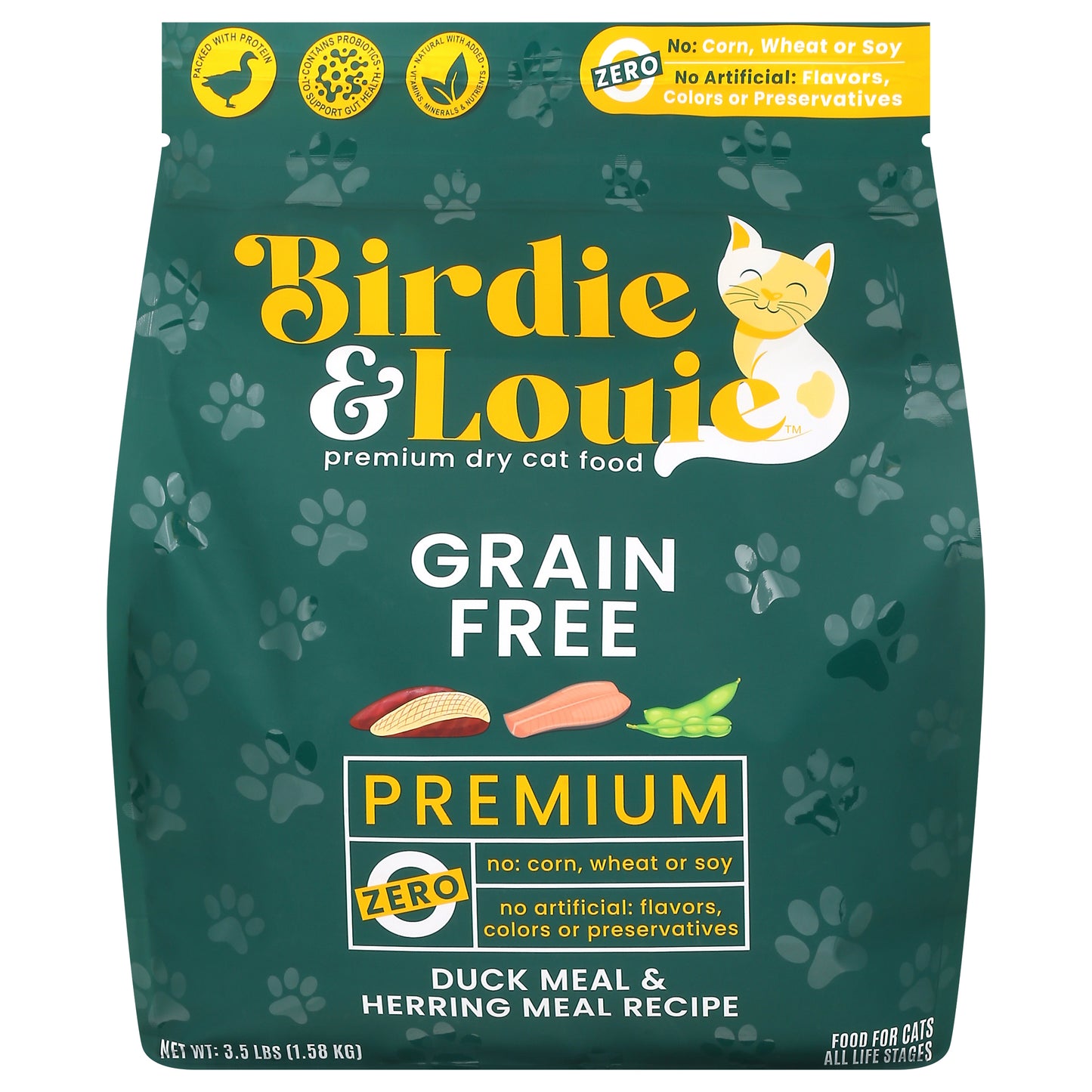 Birdie & Louie Grain Free Premium Dry All Life Stages Duck Meal & Herring Meal Recipe Cat Food 3.5 lb