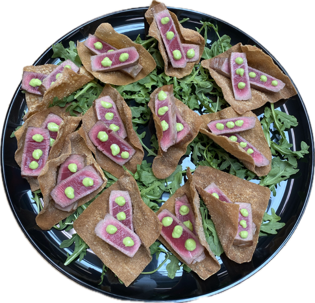 Seared Tuna On Wonton With Wasabi Sauce (20+)