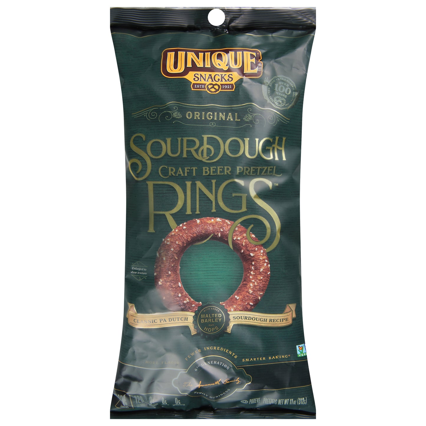 Unique Snacks Original Rings Sourdough Craft Beer Pretzels 11 oz