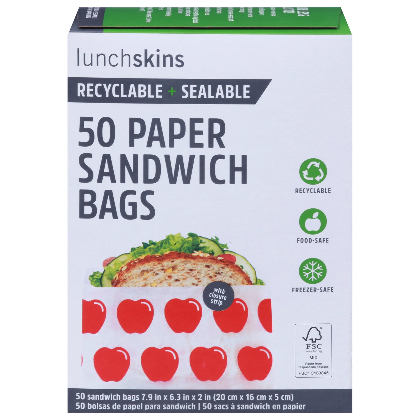 Lunchskins Apple Paper Sandwich Bags 50 ea
