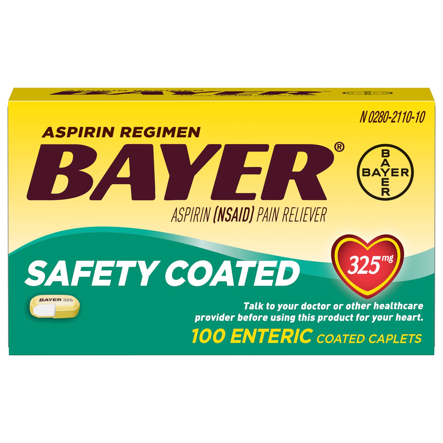 Bayer Aspirin 325 mg Enteric Coated Caplets 100 ea Box