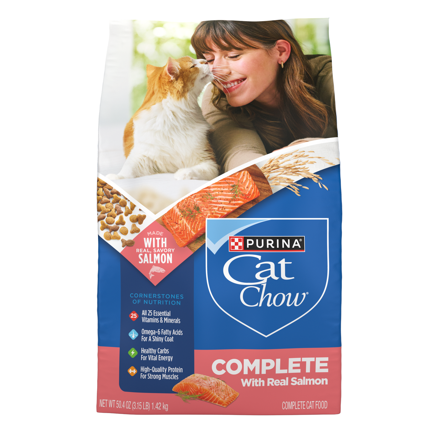 Purina Cat Chow Complete High Protein Dry Cat Food With Real Salmon - 3.15 lb. Bag