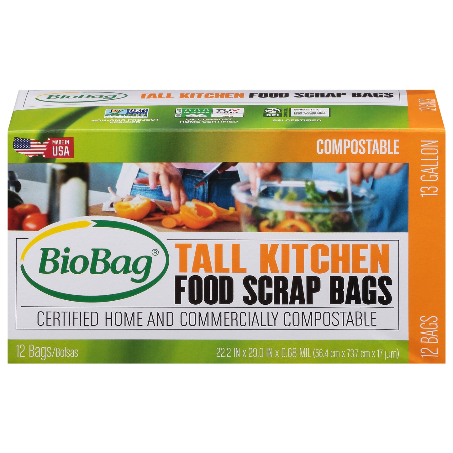 BioBag 13 Gallon Tall Kitchen Compostable Food Scrap Bags 12 ea