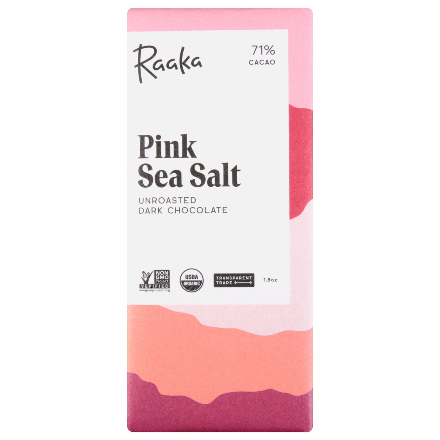 Raaka 71% Cacao Unroasted Pink Sea Salt Dark Chocolate 1.8 oz