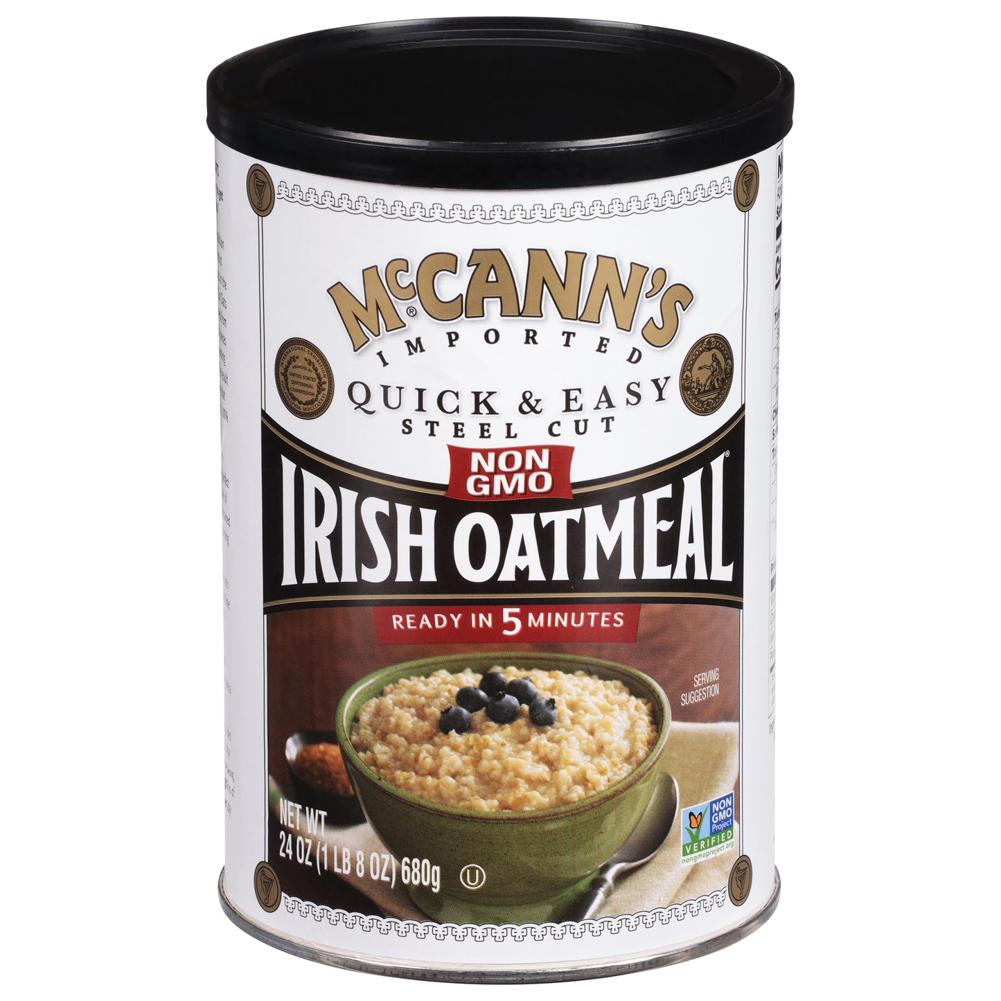 McCann's Imported Original Quick & Easy Steel Cut Irish Oatmeal, Non-GMO Project Verified Oatmeal, Kosher, 24 OZ Cup