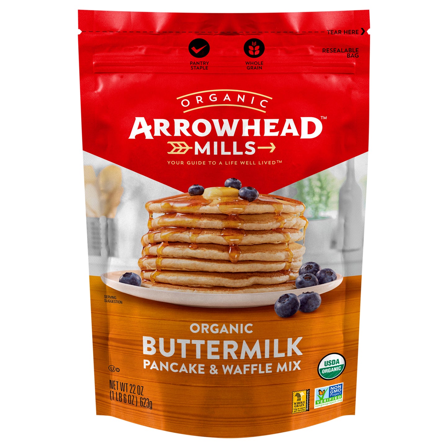 Arrowhead Mills Organic Buttermilk Pancake Mix and Waffle Mix, 22 Oz Bag