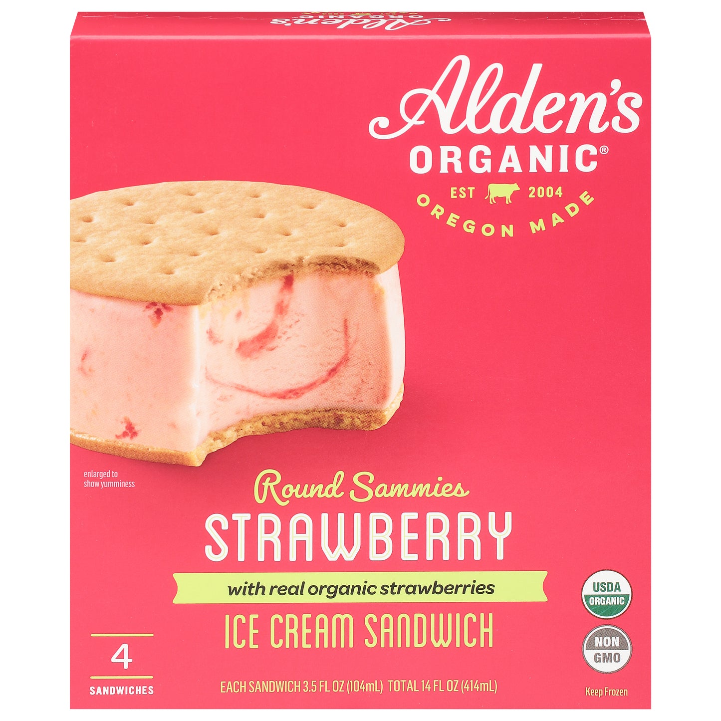 Alden's Organic Round Sammies Ice Cream Sandwich with Real Organic Strawberries 4 - 3.5 fl oz Sandwiches