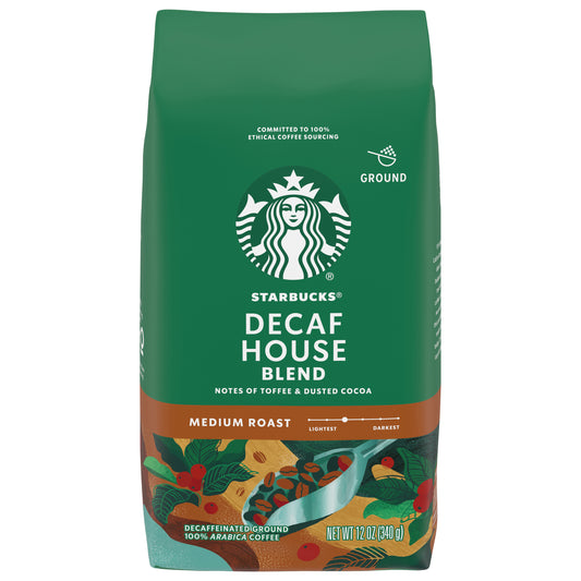 Starbucks Medium Roast Ground 100% Arabica Decaf House Blend Coffee 12 oz