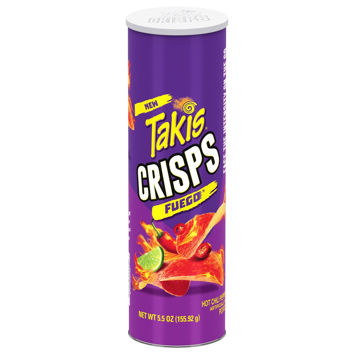 TAKIS Crisps Fuego Hot Chili Pepper & Lime Potato Crisps Canister 5.5 Oz (155.92g)