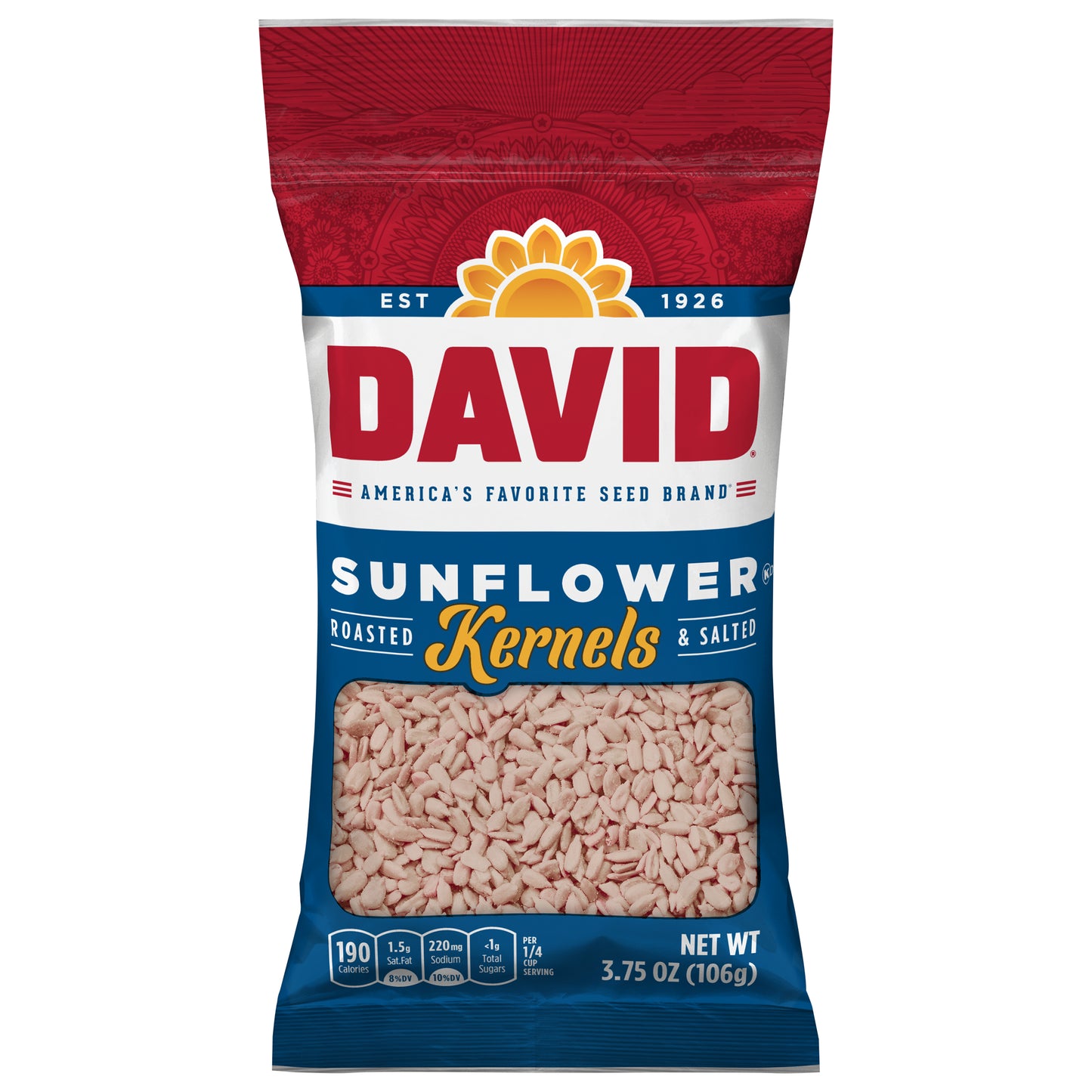 DAVID Seeds Salted and Roasted Sunflower Kernels, Keto Friendly Snack, 3.75 OZ Bag