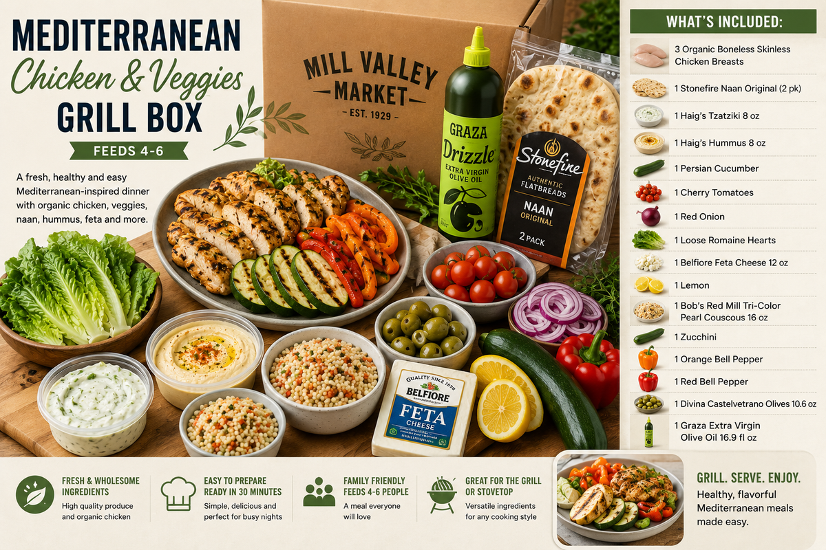 Organic Mediterranean Chicken and Veggies Grill Box - Feeds 4-6