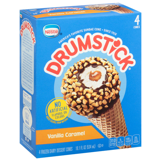 Drumstick Vanilla Caramel Frozen Dairy Dessert Cones 4 ea