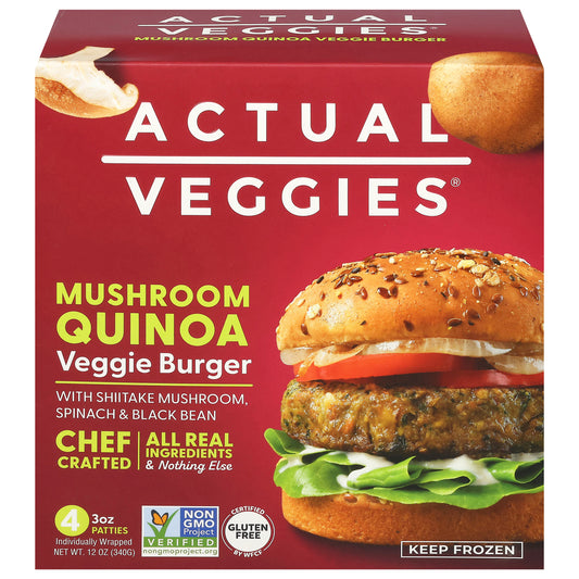 Actual Veggies Mushroom Quinoa Veggie Burger with Shiitake Mushroom, Spinach & Black Bean 4 - 3 oz Patties