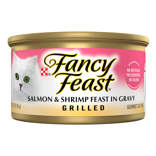 Purina Fancy Feast Grilled Wet Cat Food Salmon and Shrimp Feast in Wet Cat Food Gravy - 3 oz. Can