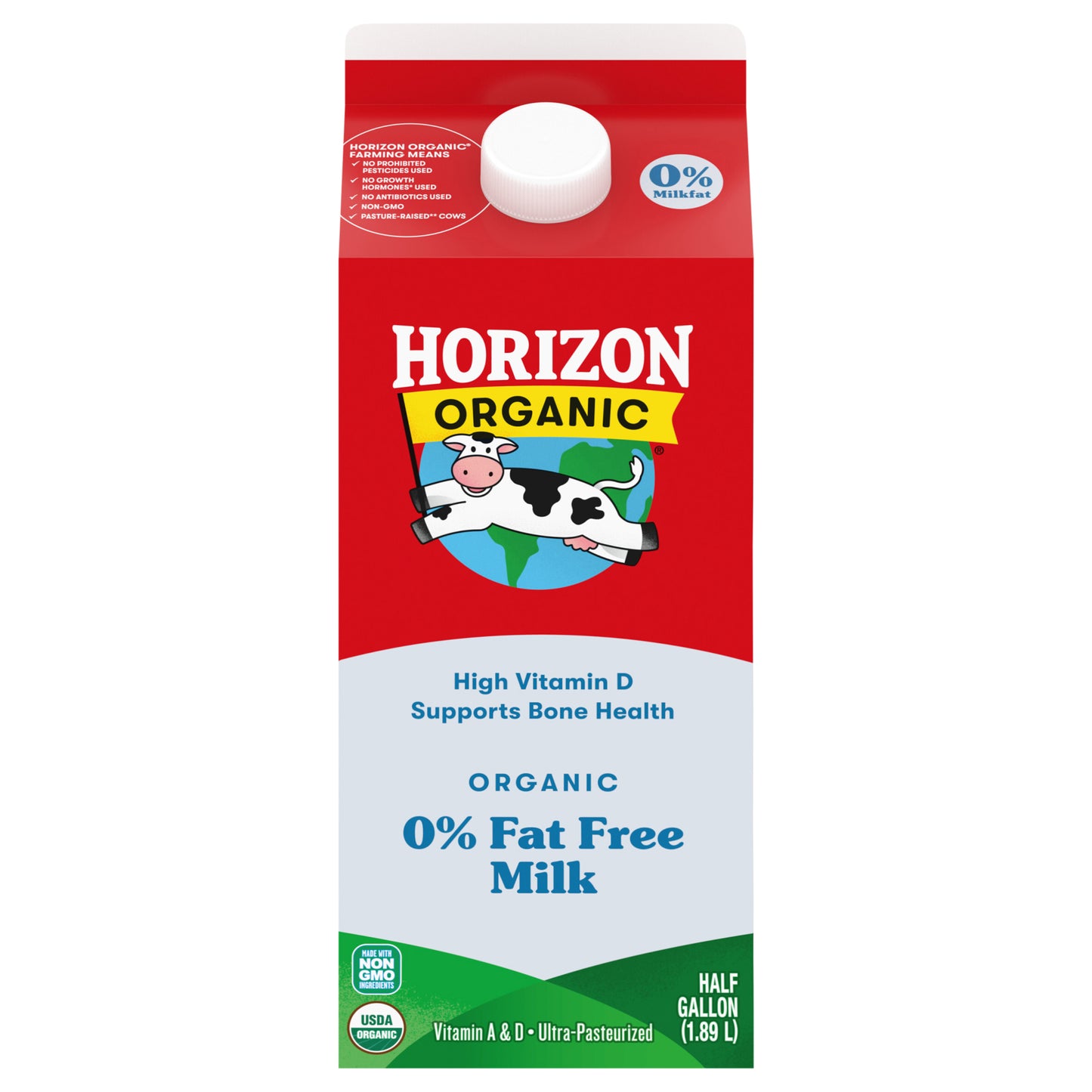 Horizon Organic High Vitamin D Nonfat Milk, High Vitamin D Milk, 64 FL OZ Half Gallon Carton