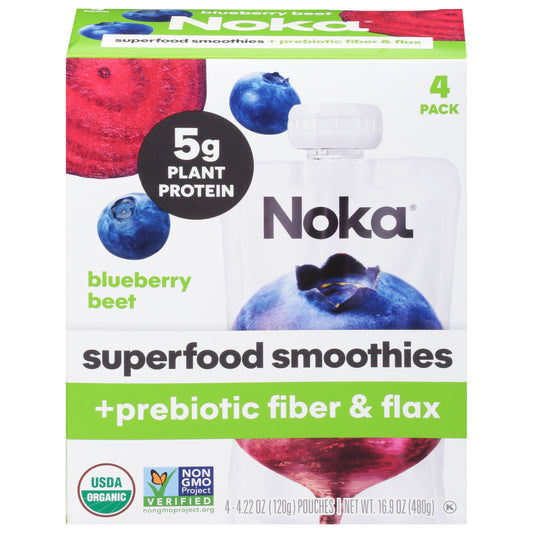 Noka Blueberry Beet Superfood Smoothies 4 - 4.22 oz Pouches