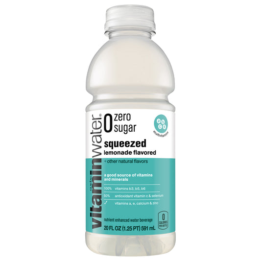 vitaminwater zero sugar squeezed, electrolyte enhanced water w/ vitamins, lemonade drink, 20 fl oz