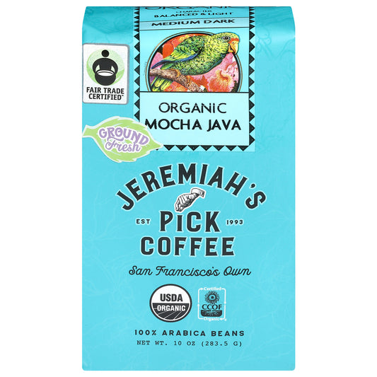 Jeremiah's Pick Coffee Organic Ground Medium Dark Mocha Java Coffee 10 oz