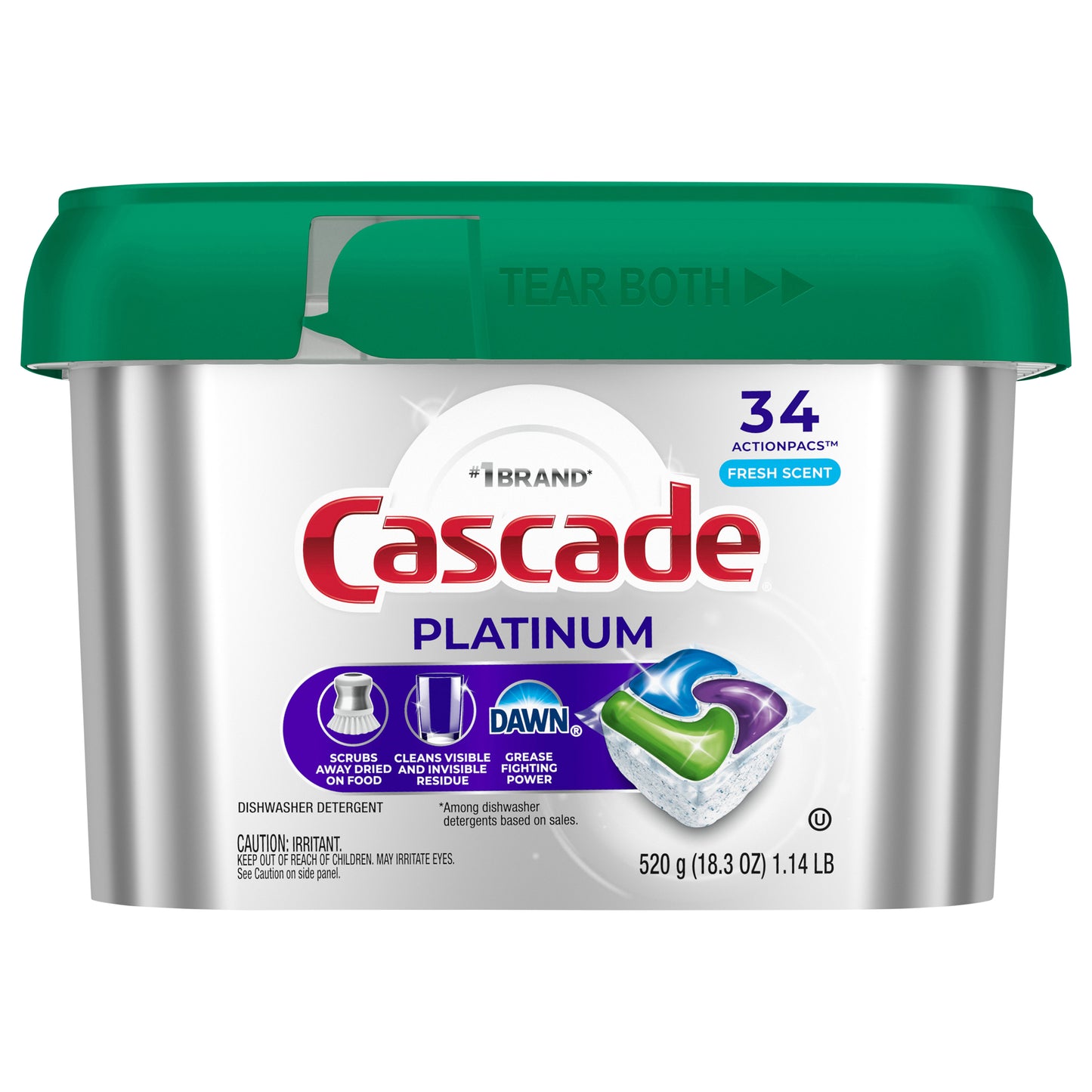 Cascade Platinum Dishwasher Pods, Dishwasher Detergent, Dish Detergent Soap, Fresh, 34 Count