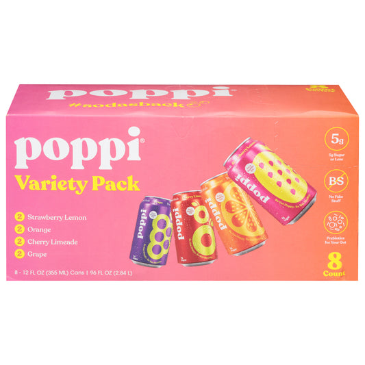 Poppi Assorted Prebiotic Soda Variety Pack 8 - 12 fl oz Cans