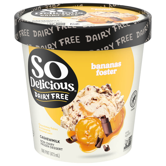 So Delicious Cashew Milk Frozen Dessert, Bananas Foster, Dairy Free, Vegan, Non-GMO, Kosher, 1 Pint Container